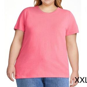 Time and Tru Women's Cotton Crewneck Tee with Short Sleeves, Size XXL (20) Pink